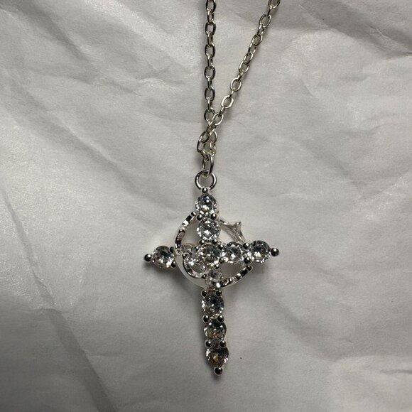 925 Sterling Silver Cross with Crown Necklace - Picture 2 of 4